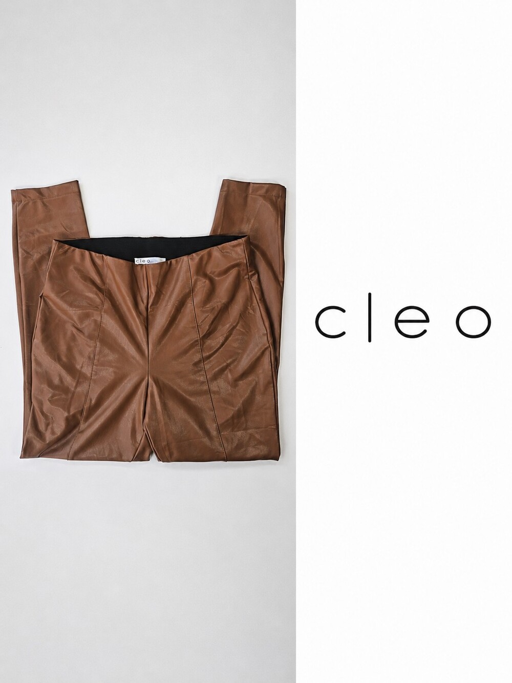 Cleo Brown Faux Leather Leggings Pants Size Large Stretch Pull-On